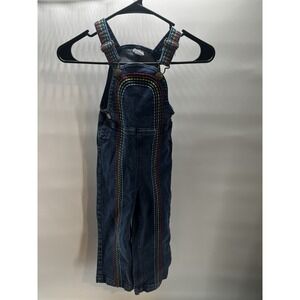 Hannah Andersson Denim‎ Overalls Unisex Toddler SZ 4 100 Rainbow Stitching